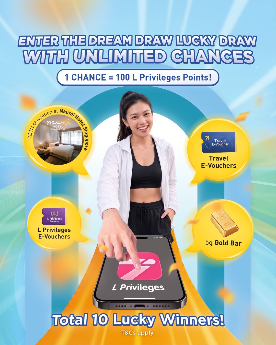 L Privileges Dream Draw lucky draw at AMK Hub with 5g gold bar, Naumi Hotel staycation and travel e-vouchers as prizes