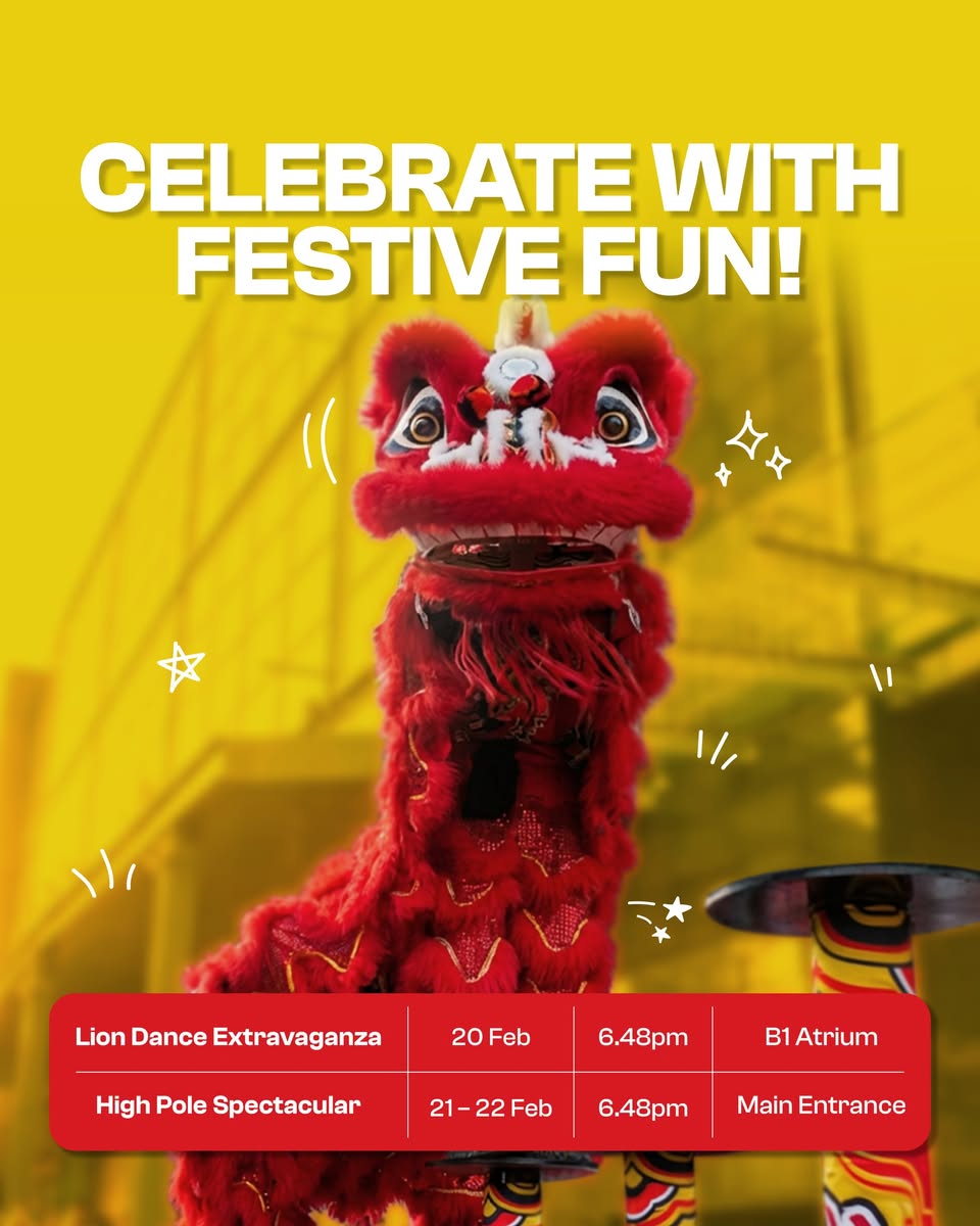 Festive Chinese New Year decorations and celebrations at AMK Hub