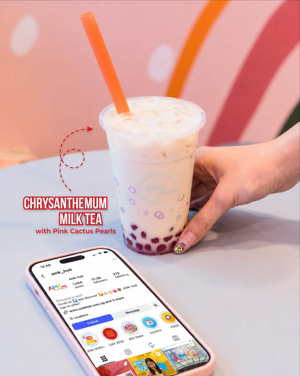 Chrysanthemum Milk Tea with Pink Cactus Pearls from PlayMade