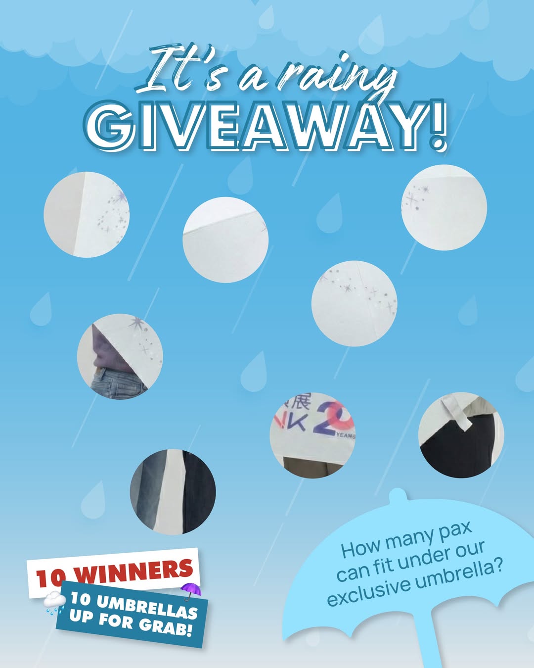 A large, exclusive umbrella, hinting at a fun challenge or prize.