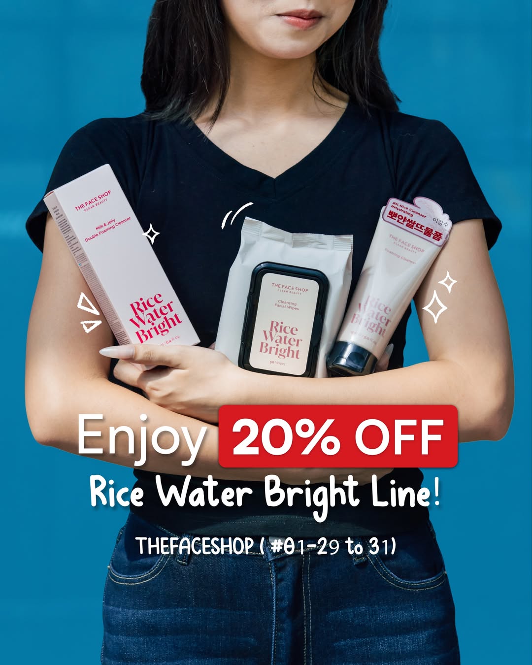 THEFACESHOP Rice Water Bright skincare range featuring rice water and moringa oil