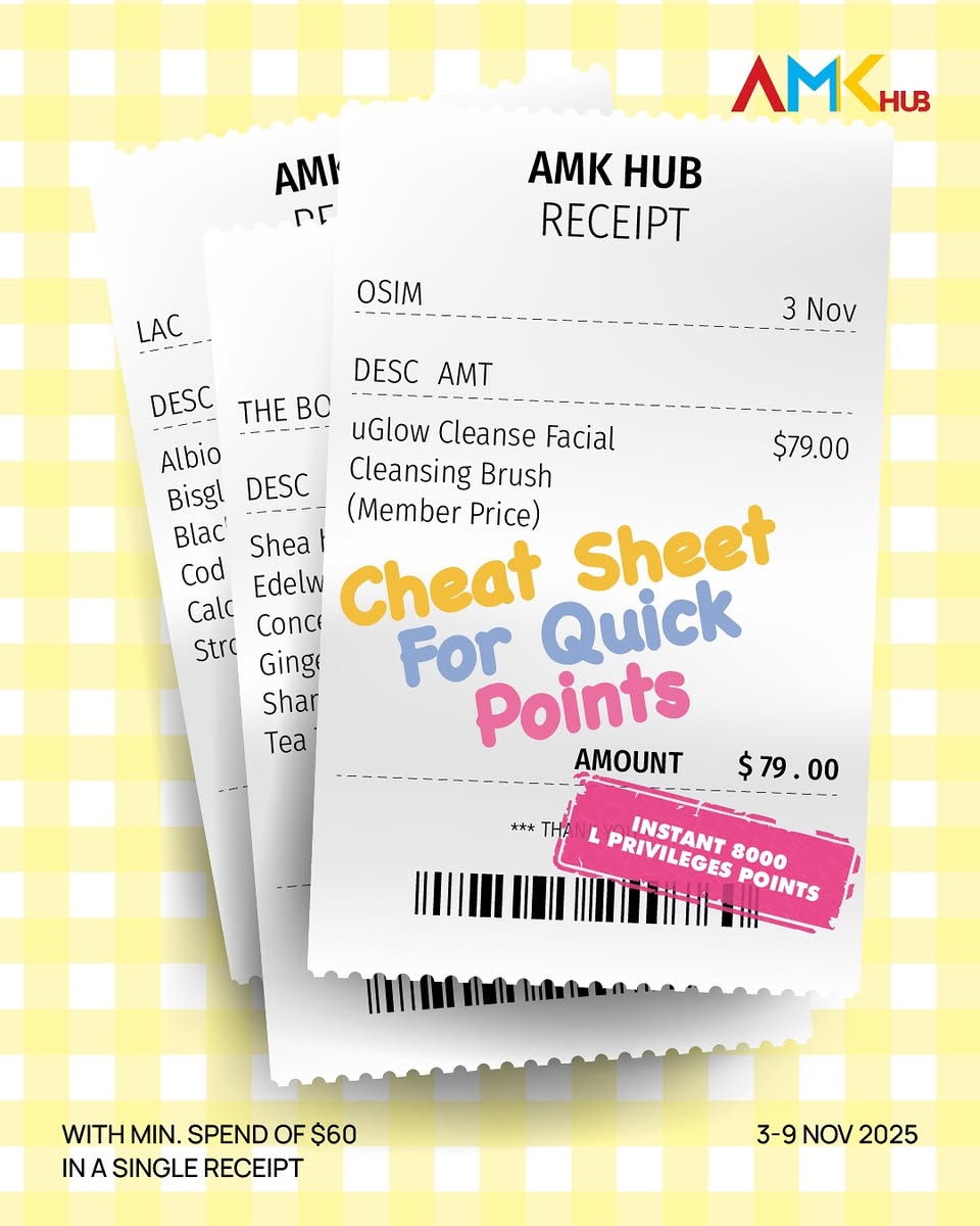 An illustrative 'cheat sheet' highlighting exclusive deals, events, and features at AMK Hub.